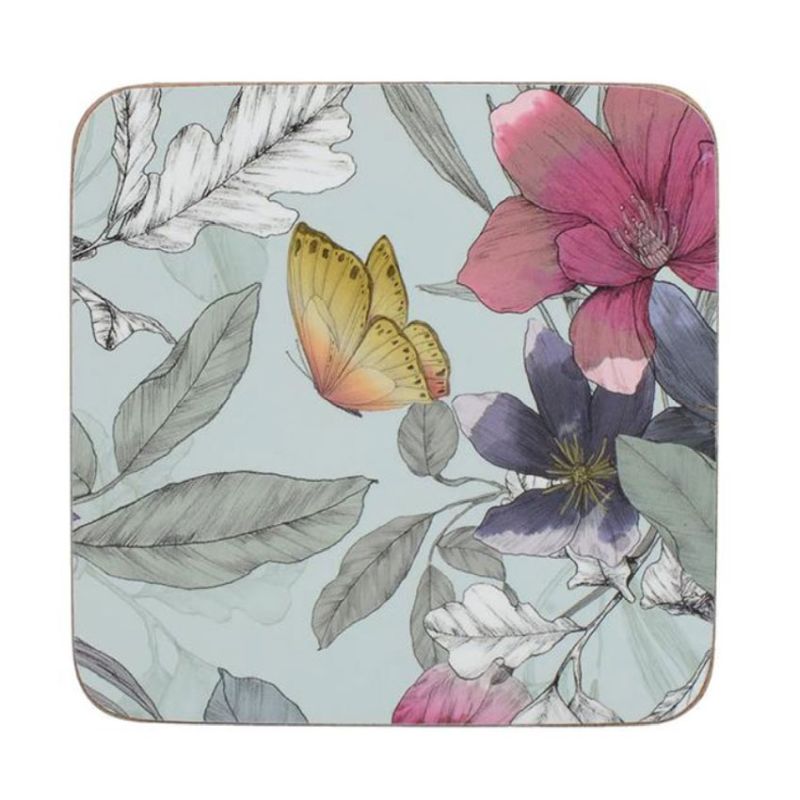 Premium Butterfly Floral Coasters 10.5x10.5cm (Set of 6)
