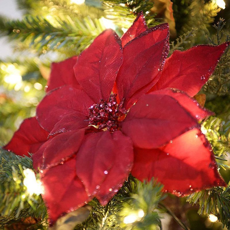 Red Fabric Poinsettia on Clip - Christmas Decorations - Arboretum ...