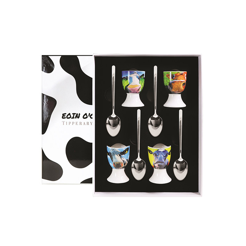 Eoin O'Connor Cows Egg Cup & Spoon (Set Of 4)