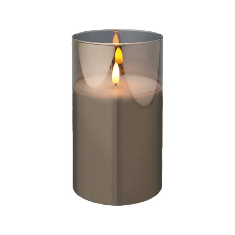 Battery Operated LED Glass Candle 17.5 x 10cm - Dark