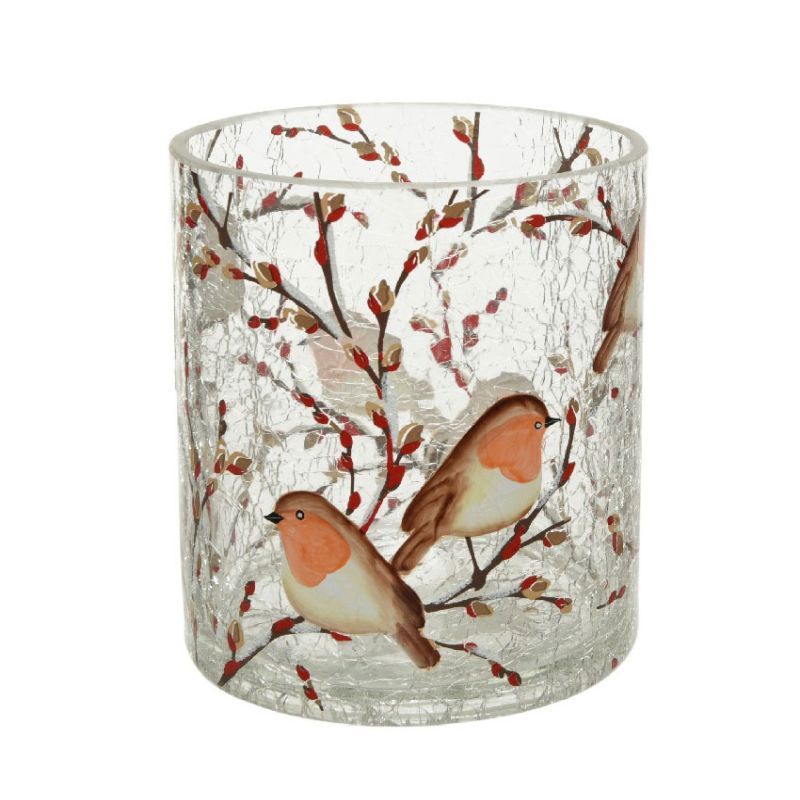 Crackled Glass with Bird 13cm