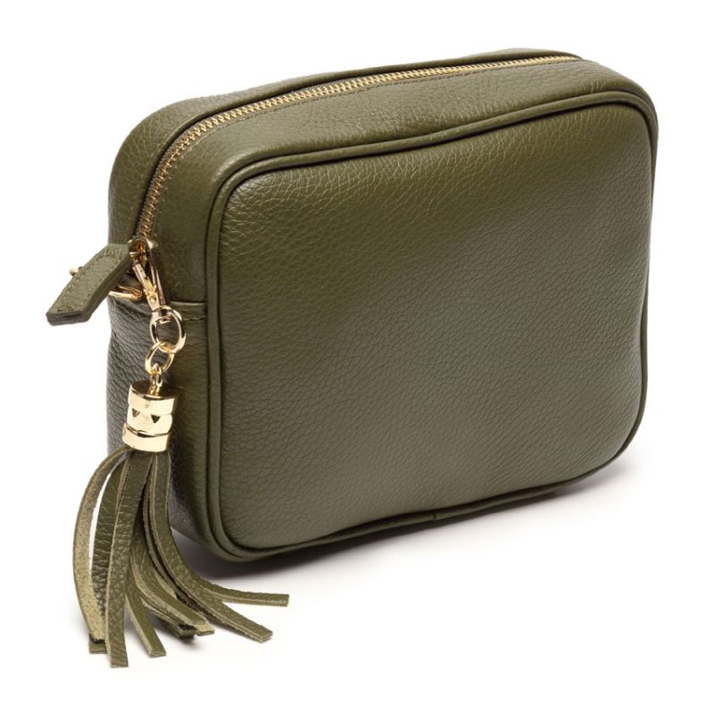Elie Beaumont Olive Crossbody Bag with Gold Chevron Strap