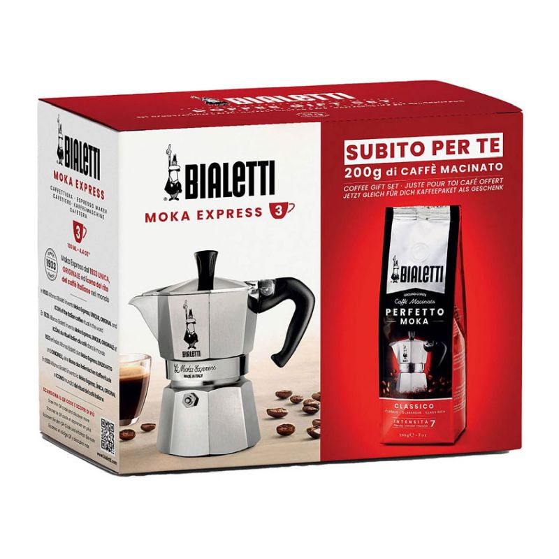 Bialetti Moka 3 Gift Set with Coffee