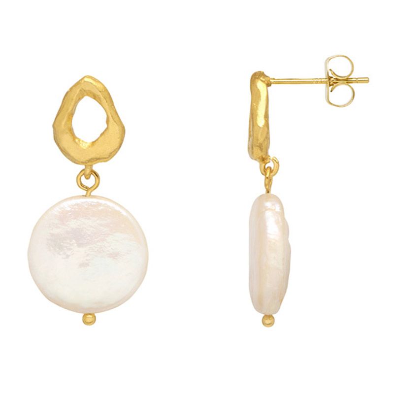 Estella Bartlett Open Organic Pearl Drop Earrings - Gold