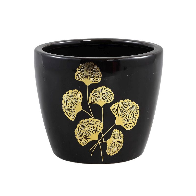 Dalina Black Ceramic Leaf Pot Low M