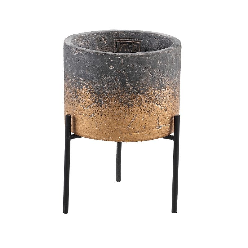 Aimy Grey Gold Cement Pot On Iron Base S